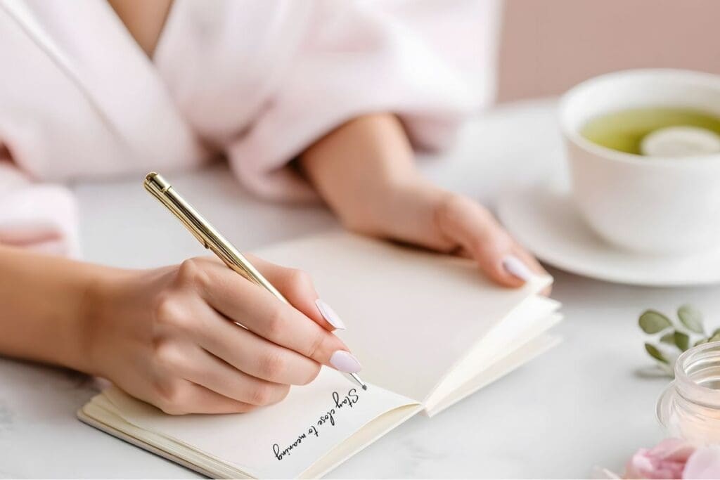 Woman journaling about selling with meaning